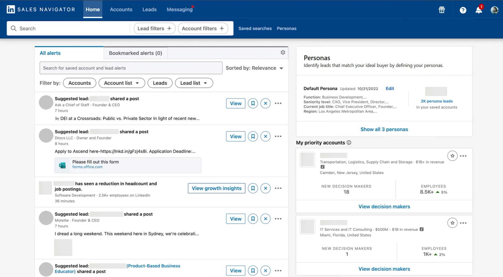 LinkedIn Sales Navigator dashboard interface