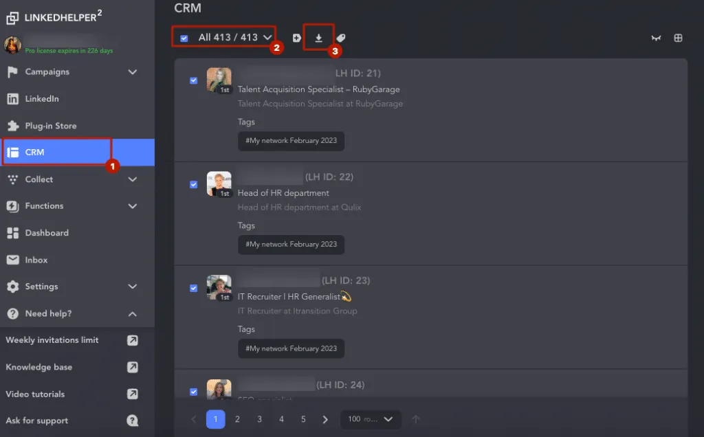 Leads aus dem Linked Helper-CRM von LinkedIn Sales Navigator nach Excel exportieren