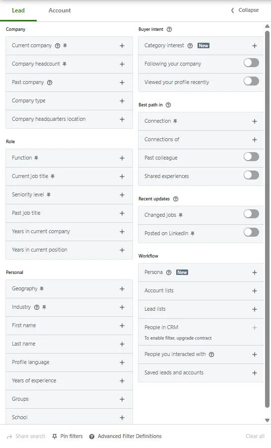 LinkedIn Sales Navigator Lead Filters