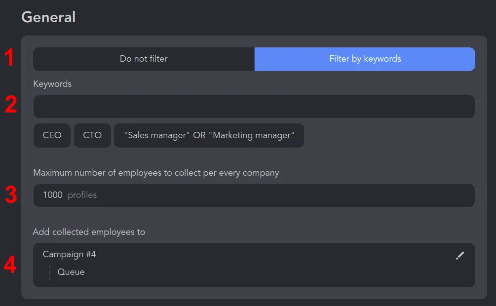 Filtres du scraper d’employés de Linked Helper pour l’extraction de données LinkedIn