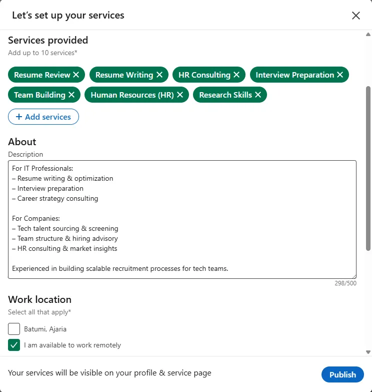 LinkedIn Service Page Example