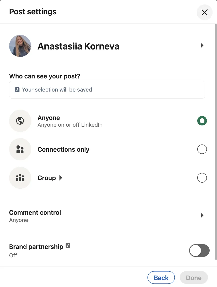 LinkedIn Share Dialog Window 2