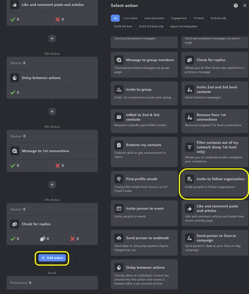 Funktion zum Einladen zur LinkedIn-Unternehmensseite in Linked Helper.