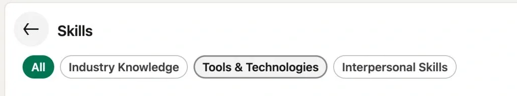 Screenshot der Kenntniskategorien auf LinkedIn