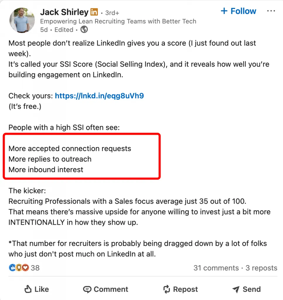 LinkedIn-Beitrag zum Social Selling Index und dessen Einfluss auf das Ranking