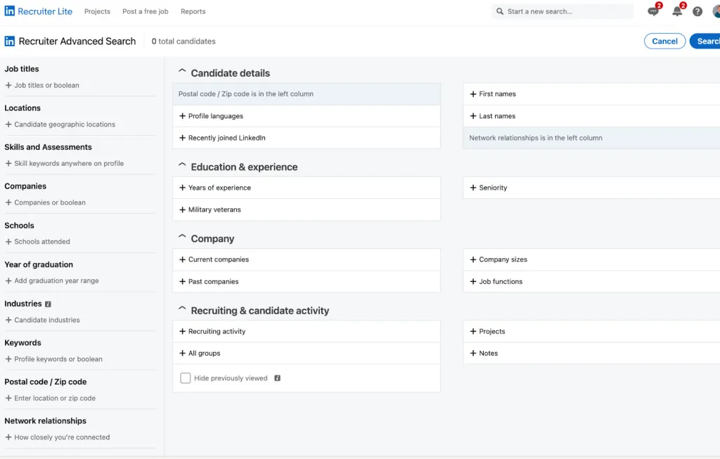 Filter in den Produkten von LinkedIn Talent Solutions