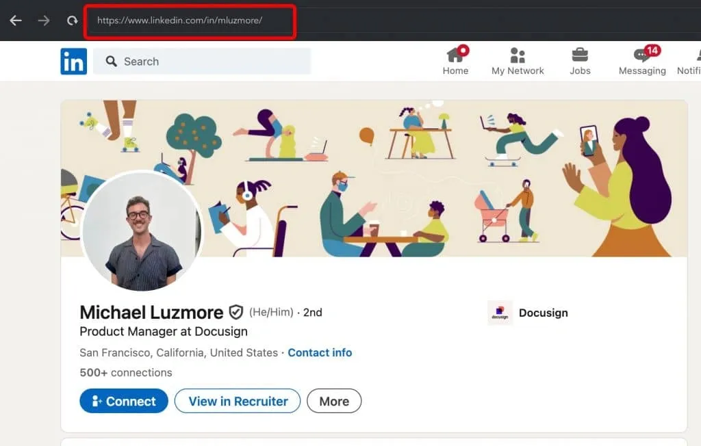 Beispiel einer LinkedIn-URL mit einem Namen und einer Abkürzung