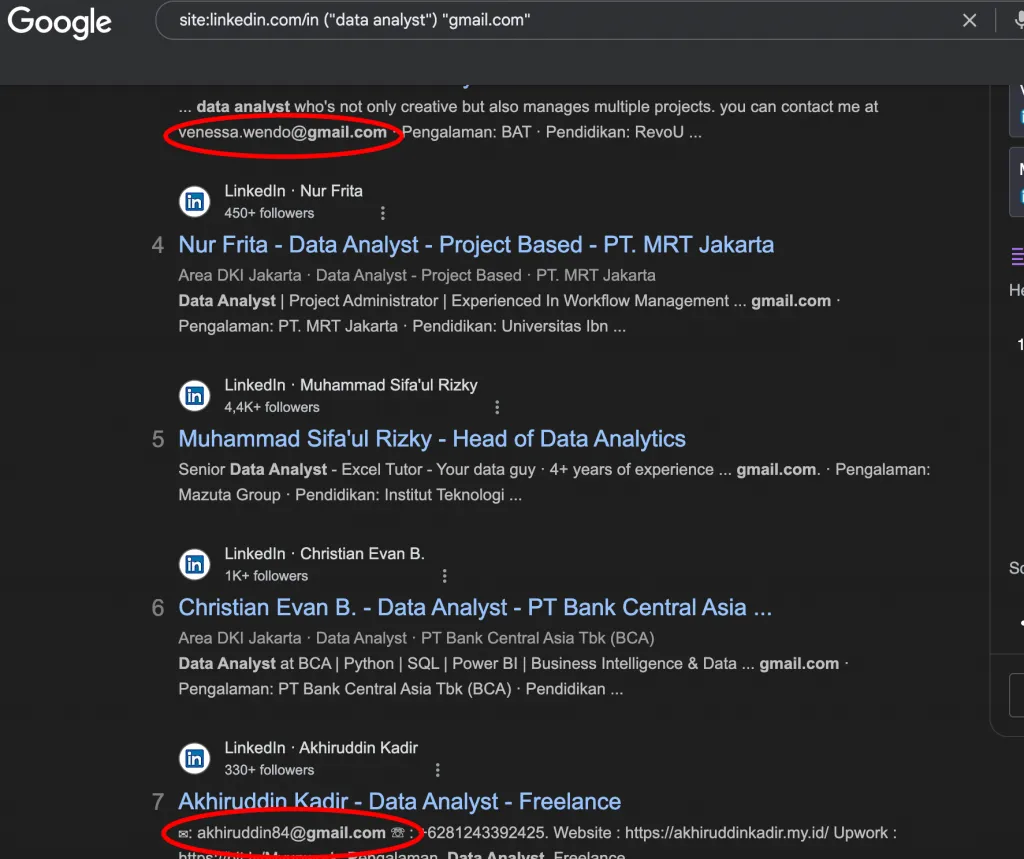 Gmail-Suche mit einem LinkedIn-X-Ray-Tool