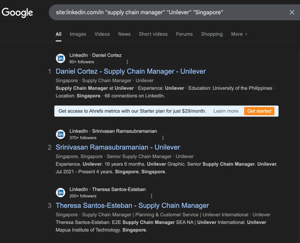 LinkedIn-X-Ray-Suche nach Supply Chain Managern