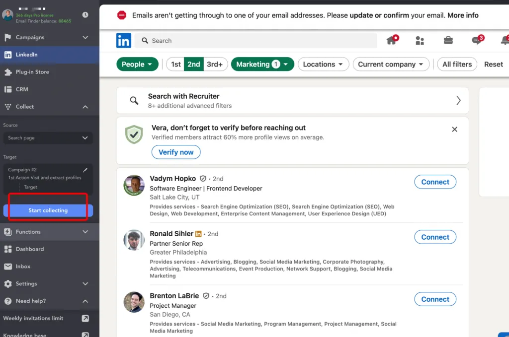 Linked Helper erfasst Profile aus der LinkedIn-X-Ray-Suche