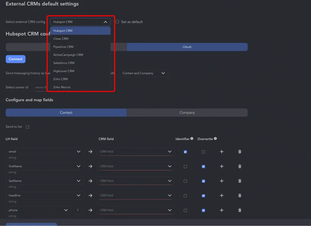 Linked Helper mit CRM-Systemen verbinden