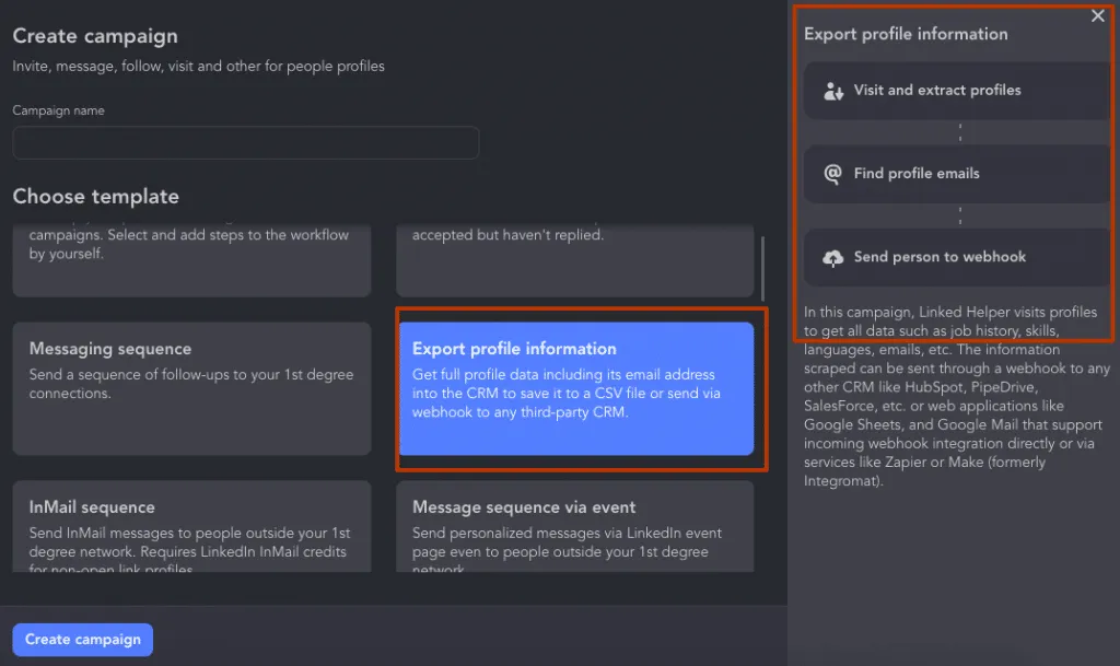 Exportation des informations de profils pour la vente B2B dans Linked Helper