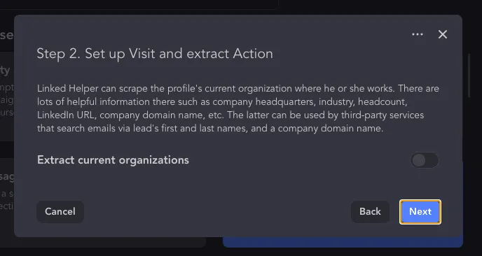 Configuration de l’action « Visit and Extract » pour la vente B2B