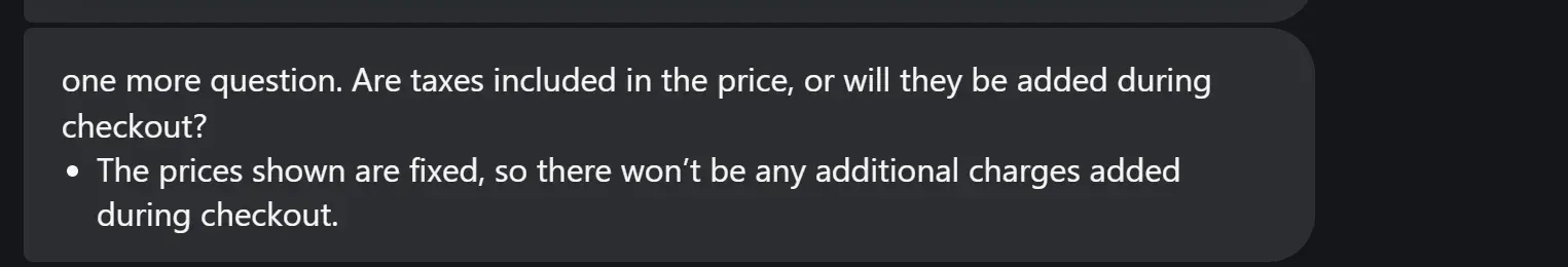 Meet Alfred support chat answering that the prices shown are fixed and nothing is added at checkout