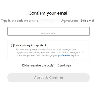 Confirmación del correo electrónico de una nueva cuenta de LinkedIn
