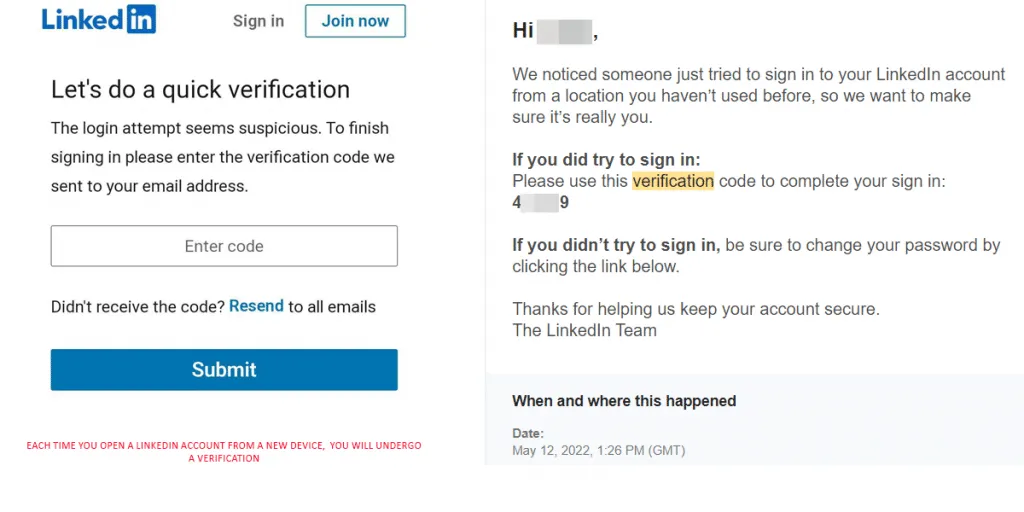Captura de pantalla de verificación de LinkedIn