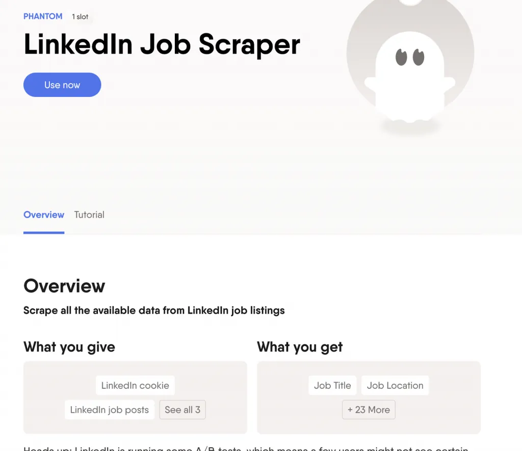 ferramenta PhantomBuster para recolher ofertas de emprego no LinkedIn