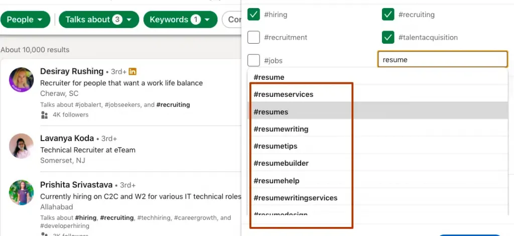 filtros para recolher ofertas de emprego no LinkedIn