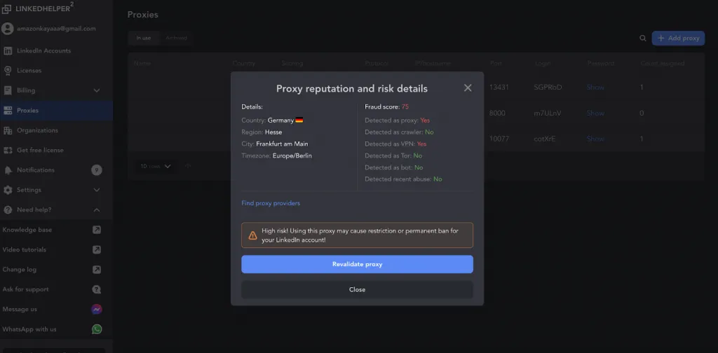 Linked Helper-Tool für Proxy-Reputation und -Risiko