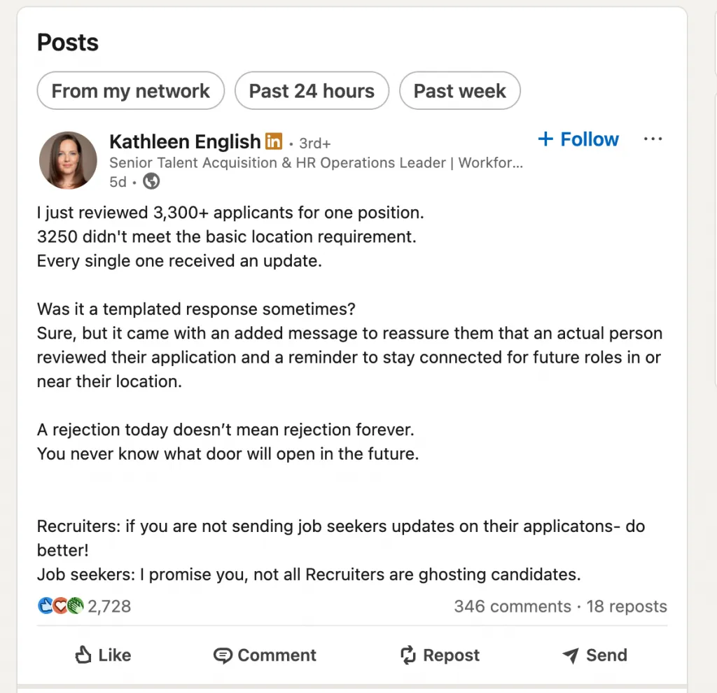 Beispielbeitrag zur Kontaktaufnahme mit einem Recruiter auf LinkedIn