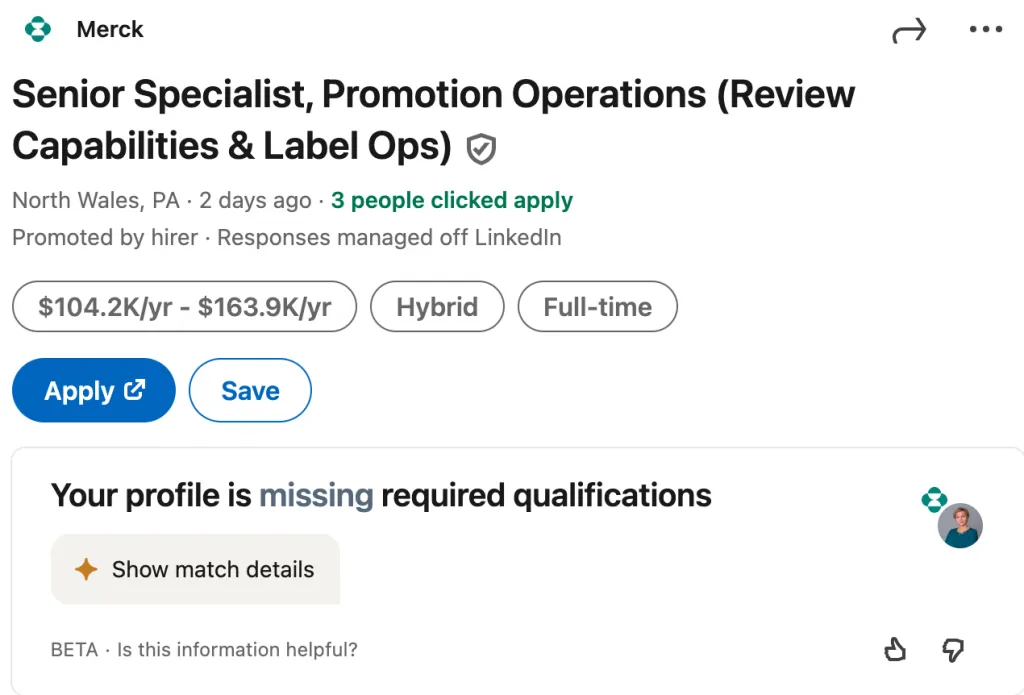 Beispiel für eine Nachricht an einen Recruiter zu einer Stelle auf LinkedIn