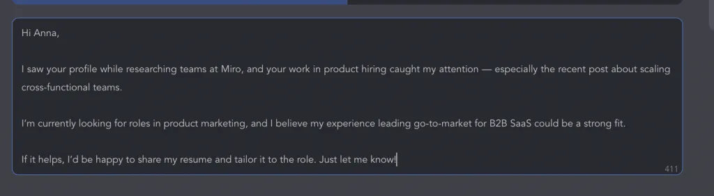 Vorlage für eine Nachricht an einen Recruiter auf LinkedIn nach einer Bewerbung