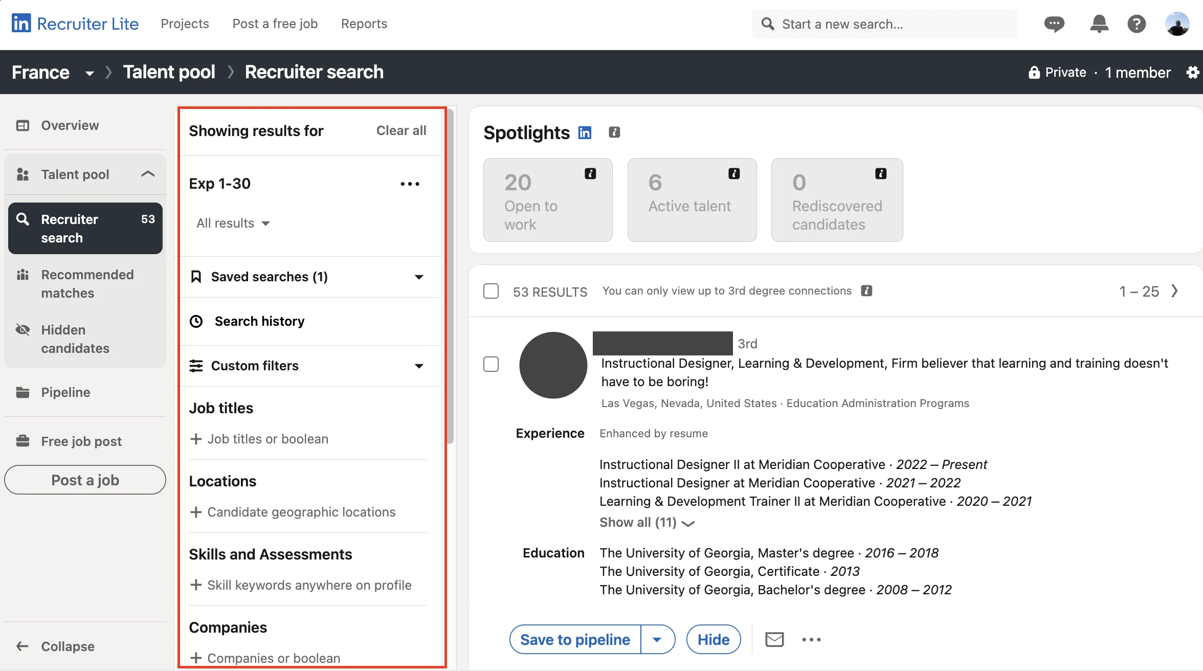 Recruiter Search Interface