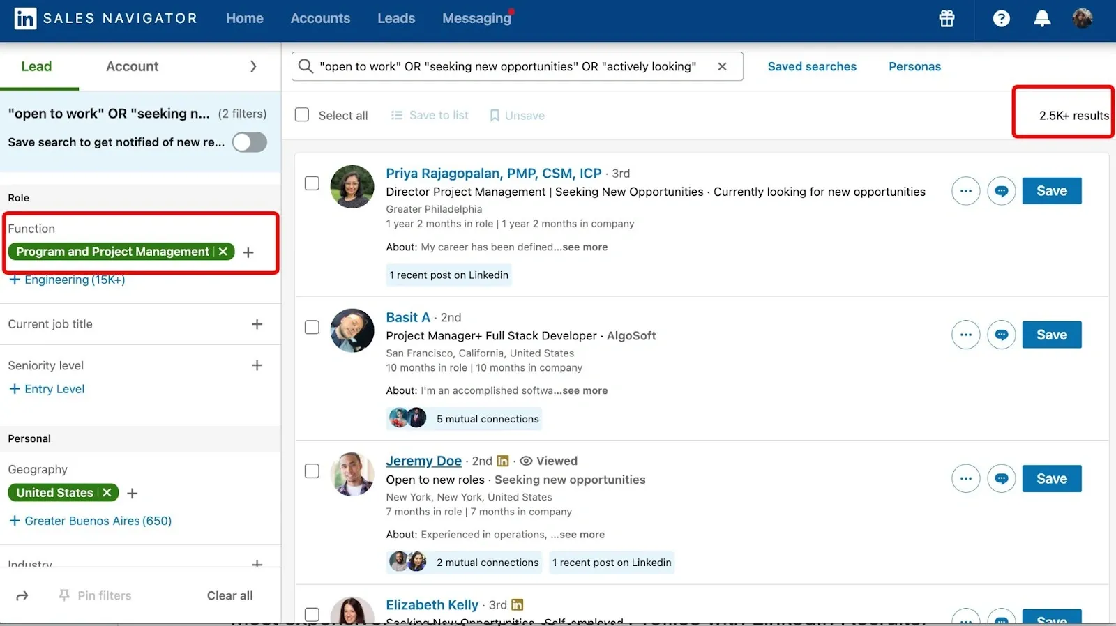 Filteroberfläche als Alternative zu den Kosten von LinkedIn Recruiter Lite