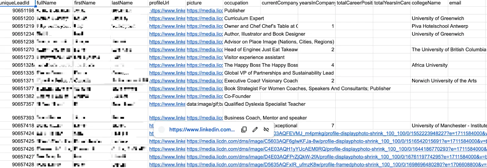Beispiel einer CSV-Datei, die Sie als Alternative zu LinkedIn Recruiter hochladen können