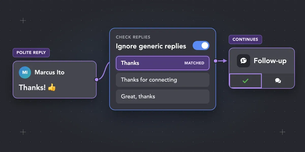 A polite thanks reply that does not stop the follow-up