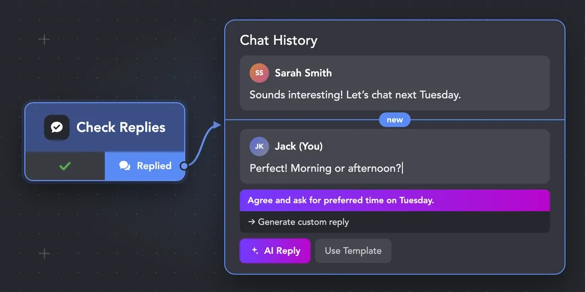 AI Messages drafting a reply from the conversation in the chat