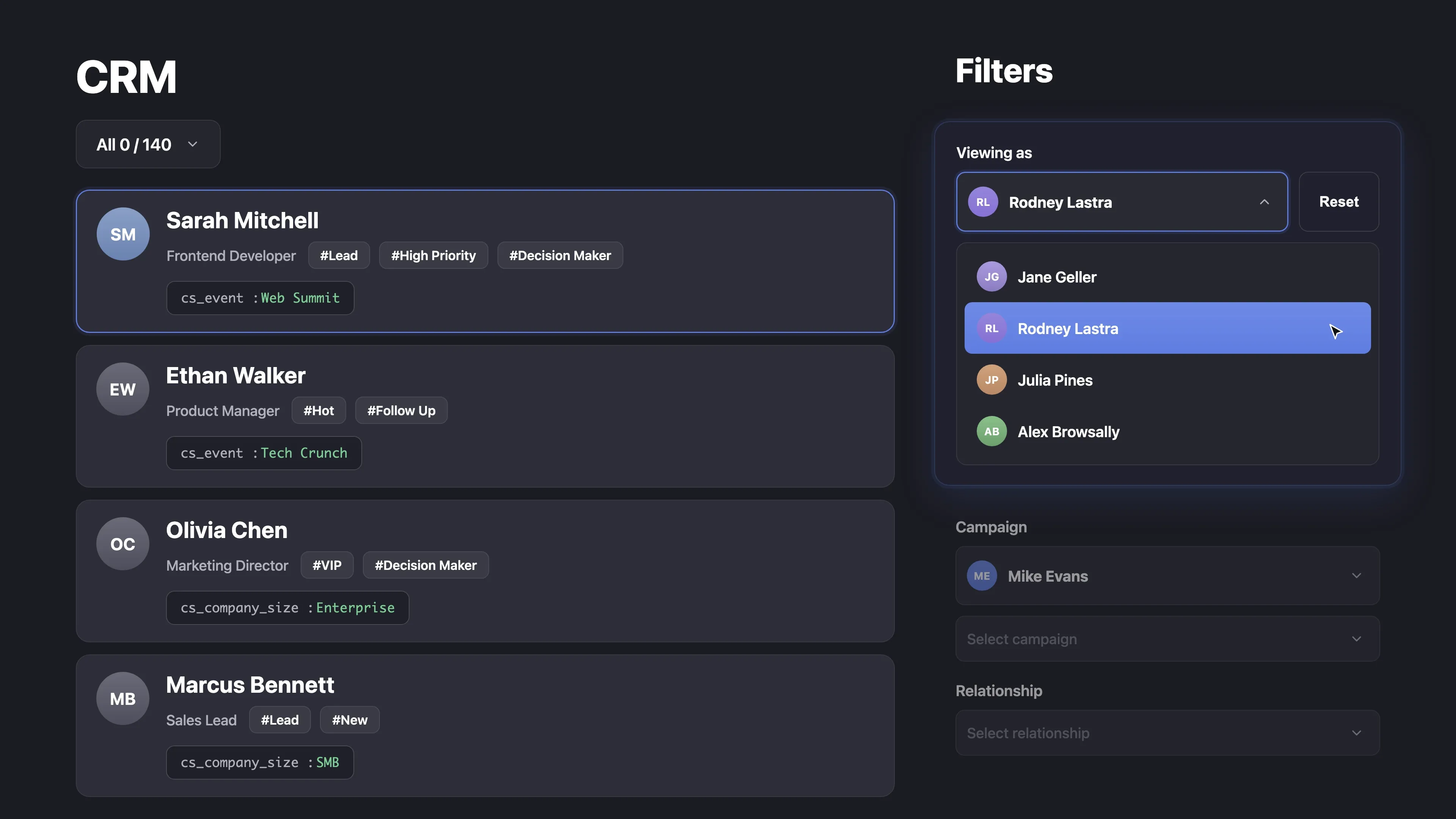 CRM integrado: contexto completo do potencial cliente ao lado do chat