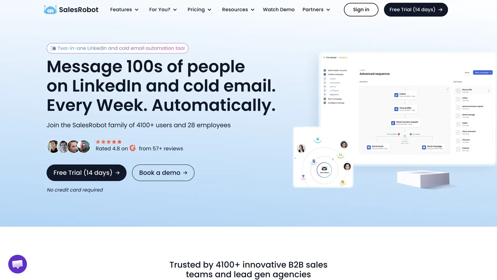 SalesRobot homepage for cloud LinkedIn and email outreach