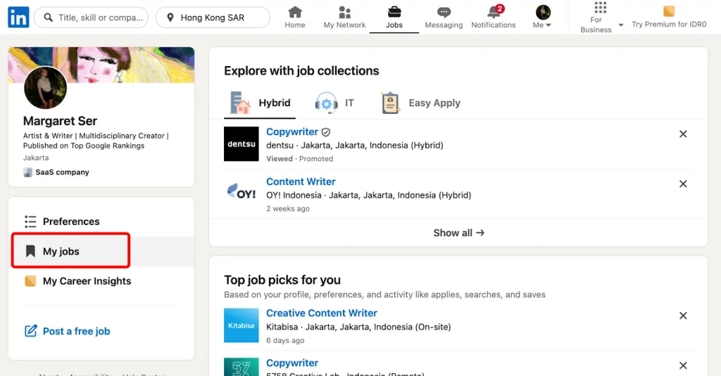 Gespeicherte Jobs auf LinkedIn im Bereich „Meine Jobs“