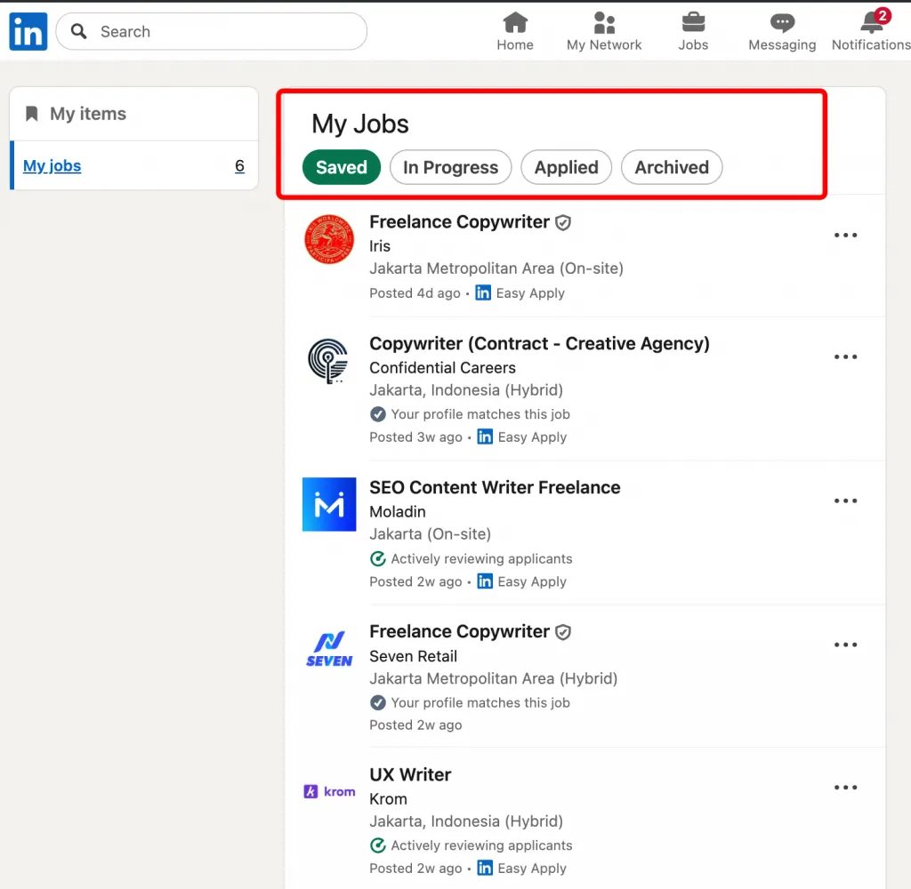 So zeigen Sie gespeicherte Jobs auf LinkedIn im Bereich „Meine Jobs“ an