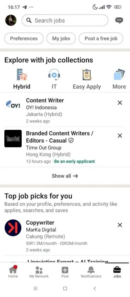 So gelangen Sie in der Android-App zu gespeicherten Jobs auf LinkedIn
