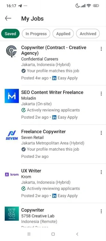 Wo Sie unter Android gespeicherte Jobs auf LinkedIn finden