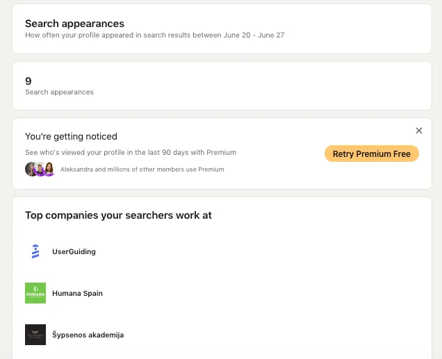 Exemple d’affichage de « Search Appearances » dans les paramètres