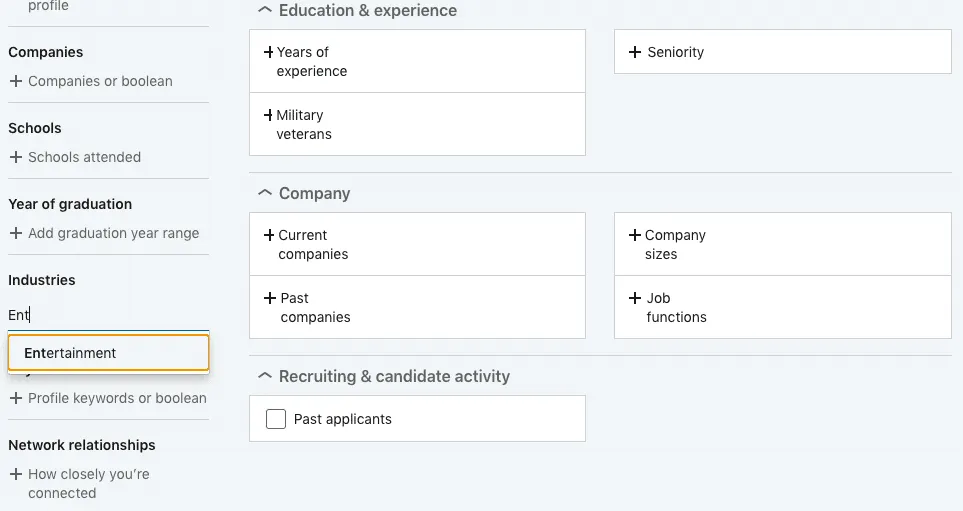 Exemple d’interface de recherche dans LinkedIn Recruiter
