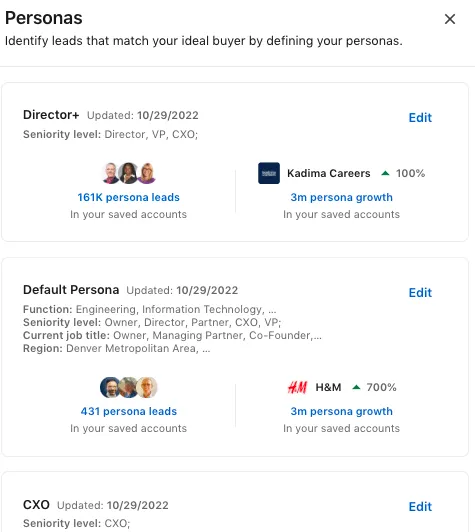 Exemple d’affichage de la fonctionnalité « Persona » dans LinkedIn Sales Navigator