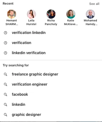 Exemple d’affichage de l’historique de recherche LinkedIn avec un compte gratuit