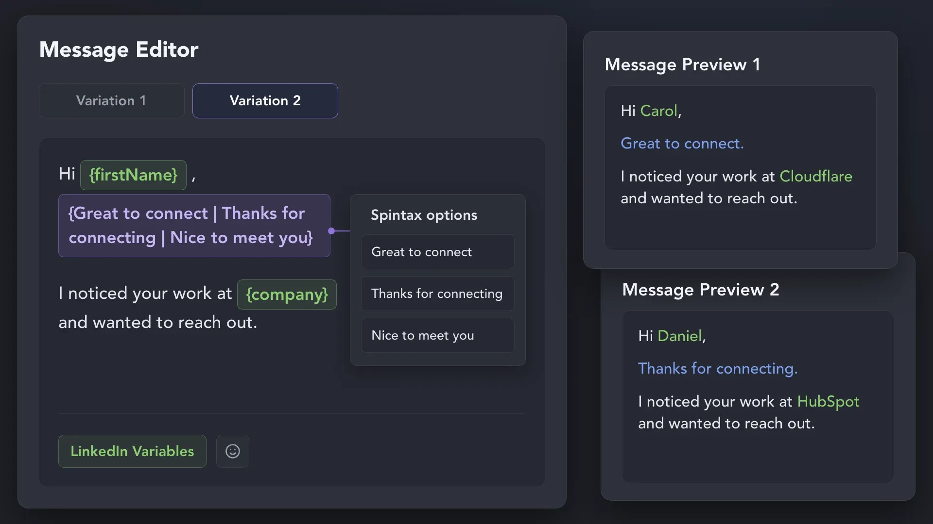 Spintax and Variables