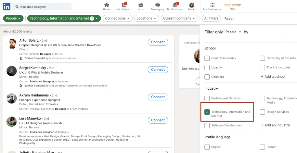 Mit dem LinkedIn-Branchenfilter können Sie relevante Nutzer für Markierungen finden