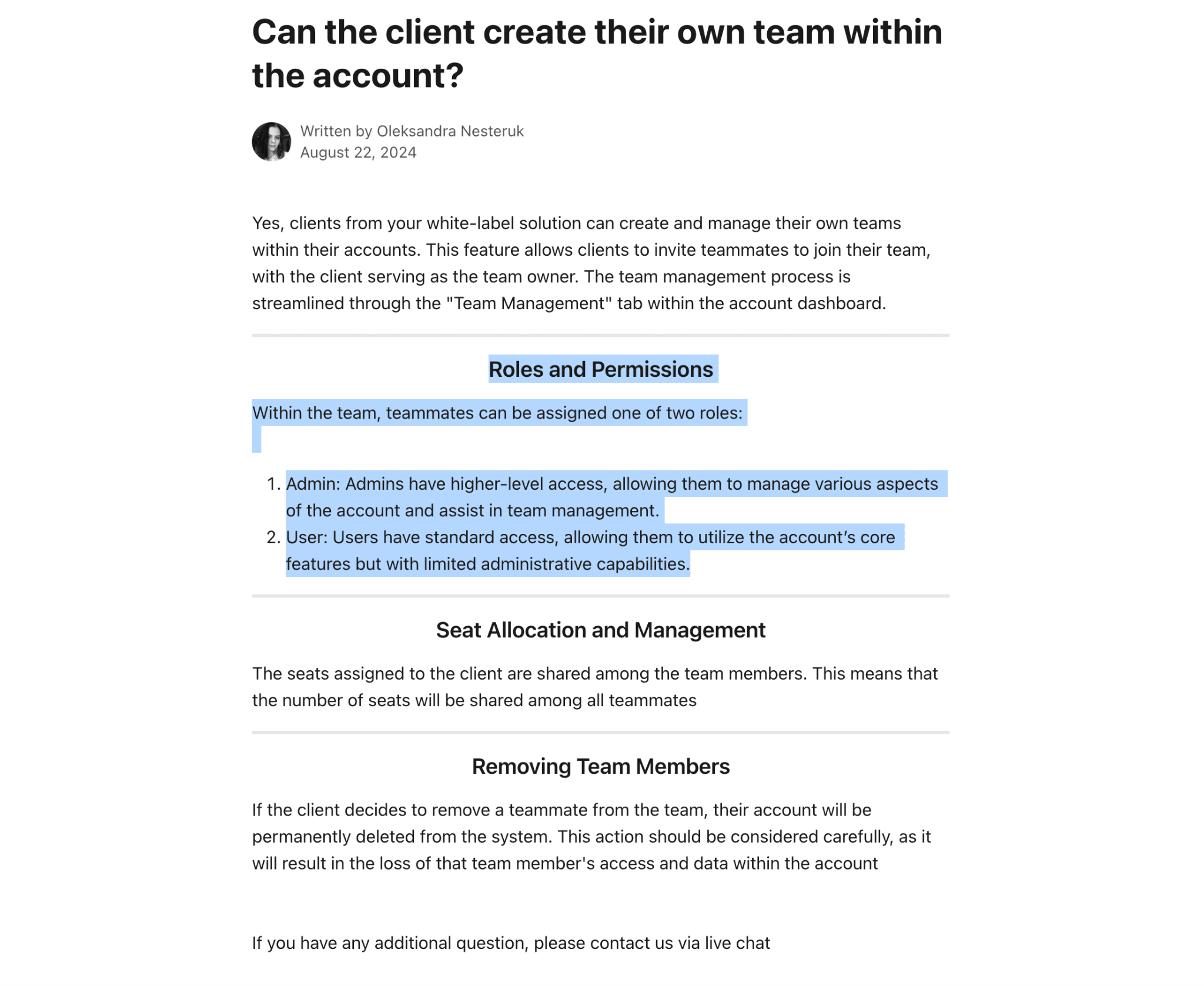Team, Agency & White-Label Controls