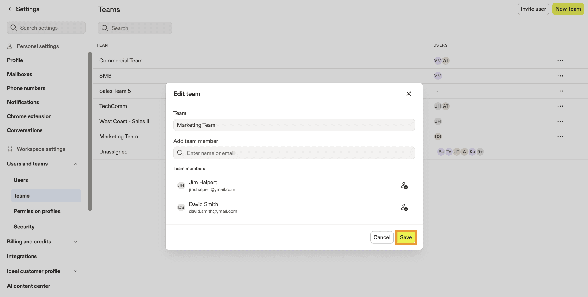 Apollo.io team settings edit-role dialog