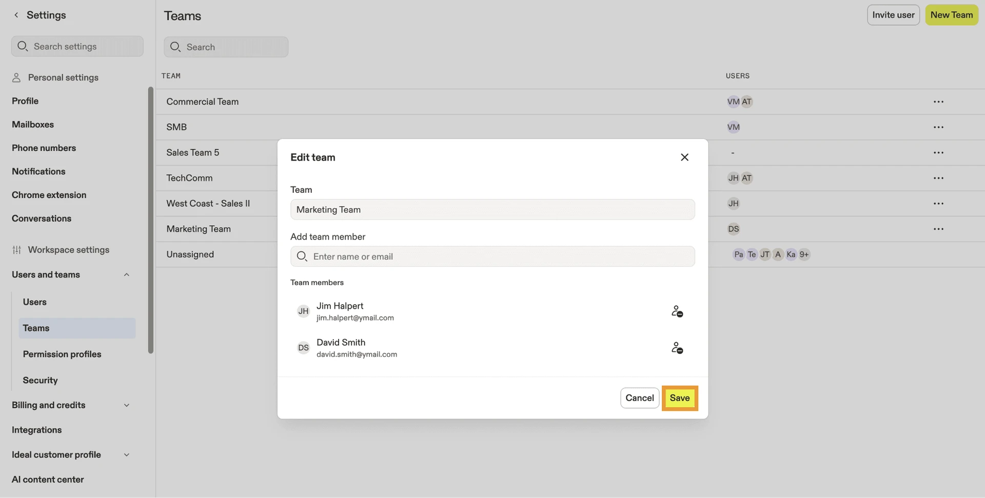 Apollo.io team settings edit-role dialog