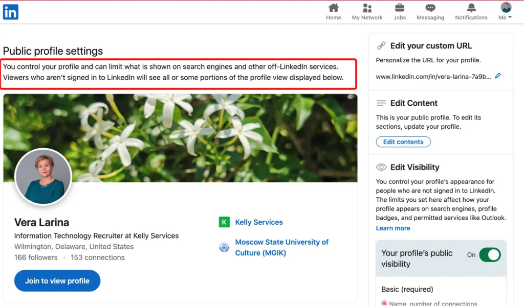 LinkedIn-Profil anzeigen – Beispiel für die Schaltfläche zur Profilanzeige