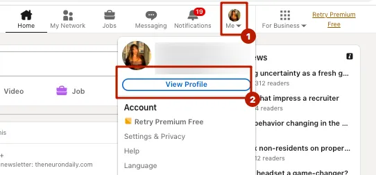 LinkedIn-Profil anzeigen – Menü zum Aktivieren der anonymen Ansicht