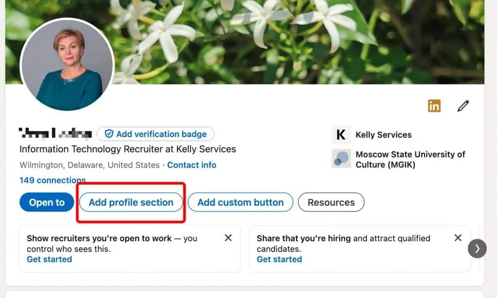 Añadir una sección al perfil de LinkedIn