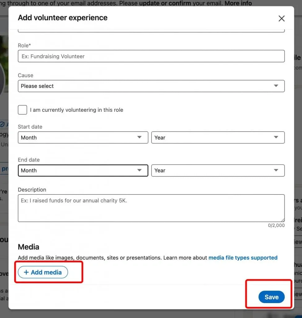Añadir experiencia de voluntariado a LinkedIn